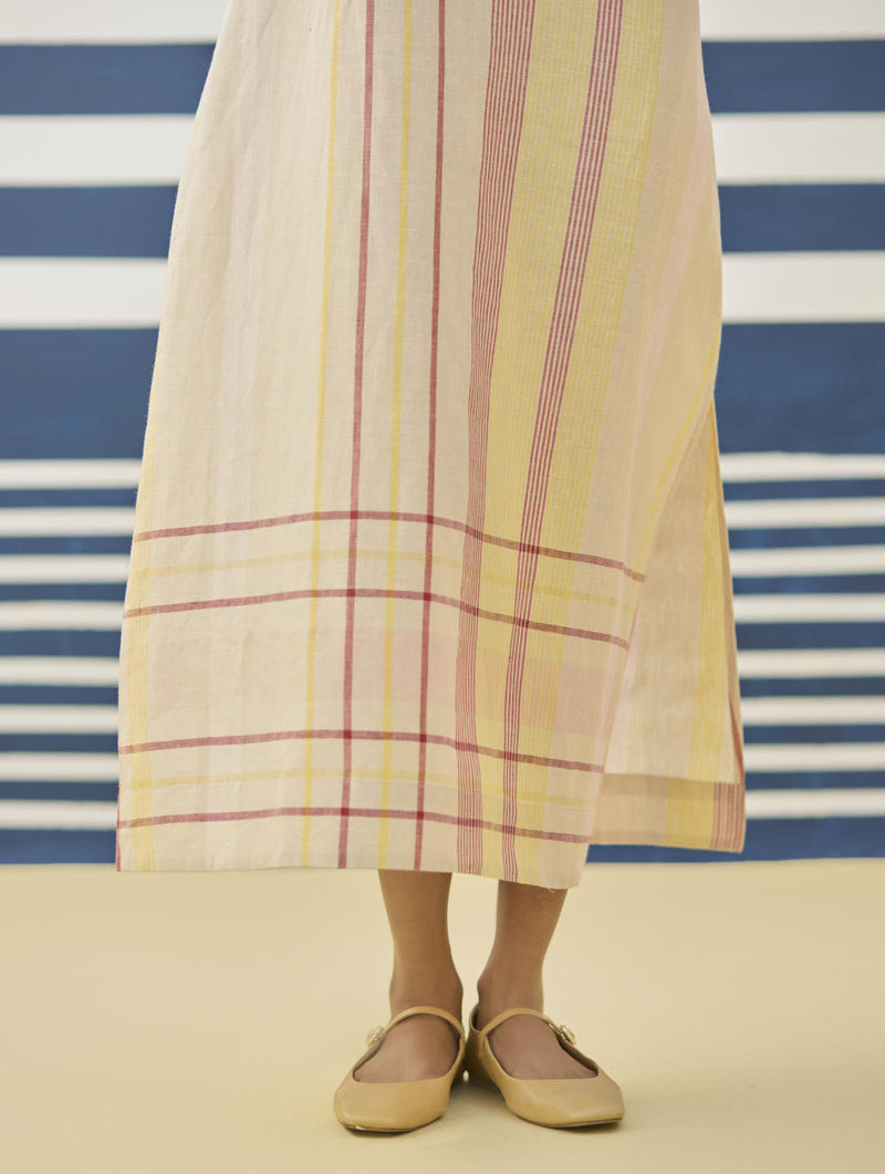 Inara Modern Check Linen Dress
- Sand linen by Manan in natural color for women in Singapore