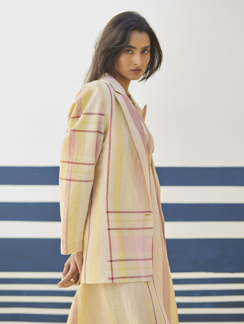 Inara Check Linen Dress With Blazer
- Sand linen by Manan in natural color for women in Singapore