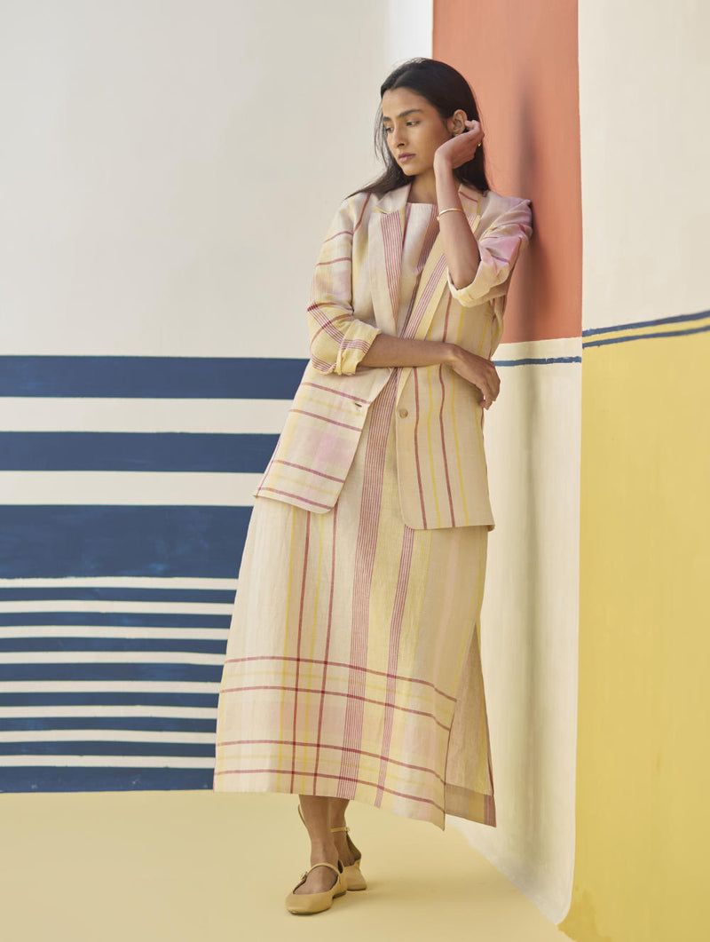 Inara Check Linen Dress With Blazer
- Sand linen by Manan in natural color for women in Singapore