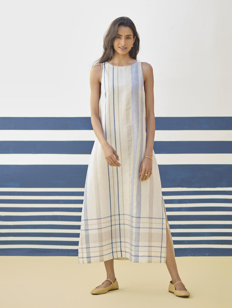 Inara Check Linen Dress With Blazer
- Ivory linen by Manan in ivory color for women in Singapore