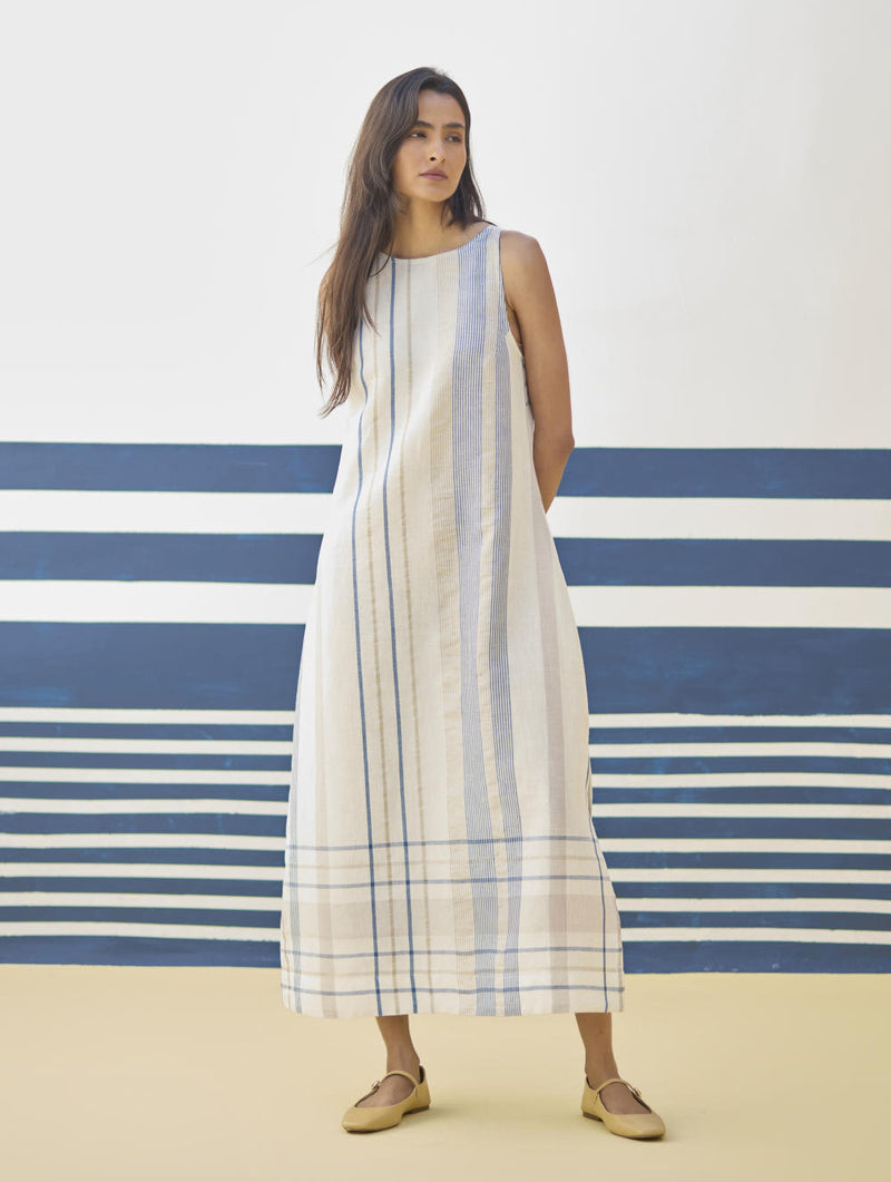 Inara Modern Check Linen Dress
- Ivory linen by Manan in ivory color for women in Singapore