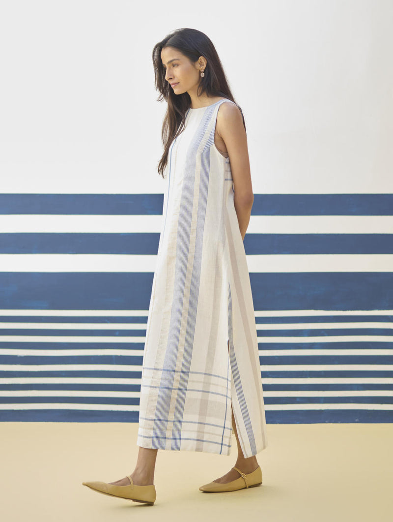Inara Modern Check Linen Dress
- Ivory linen by Manan in ivory color for women in Singapore