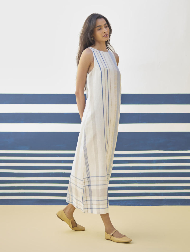 Inara Modern Check Linen Dress
- Ivory linen by Manan in ivory color for women in Singapore