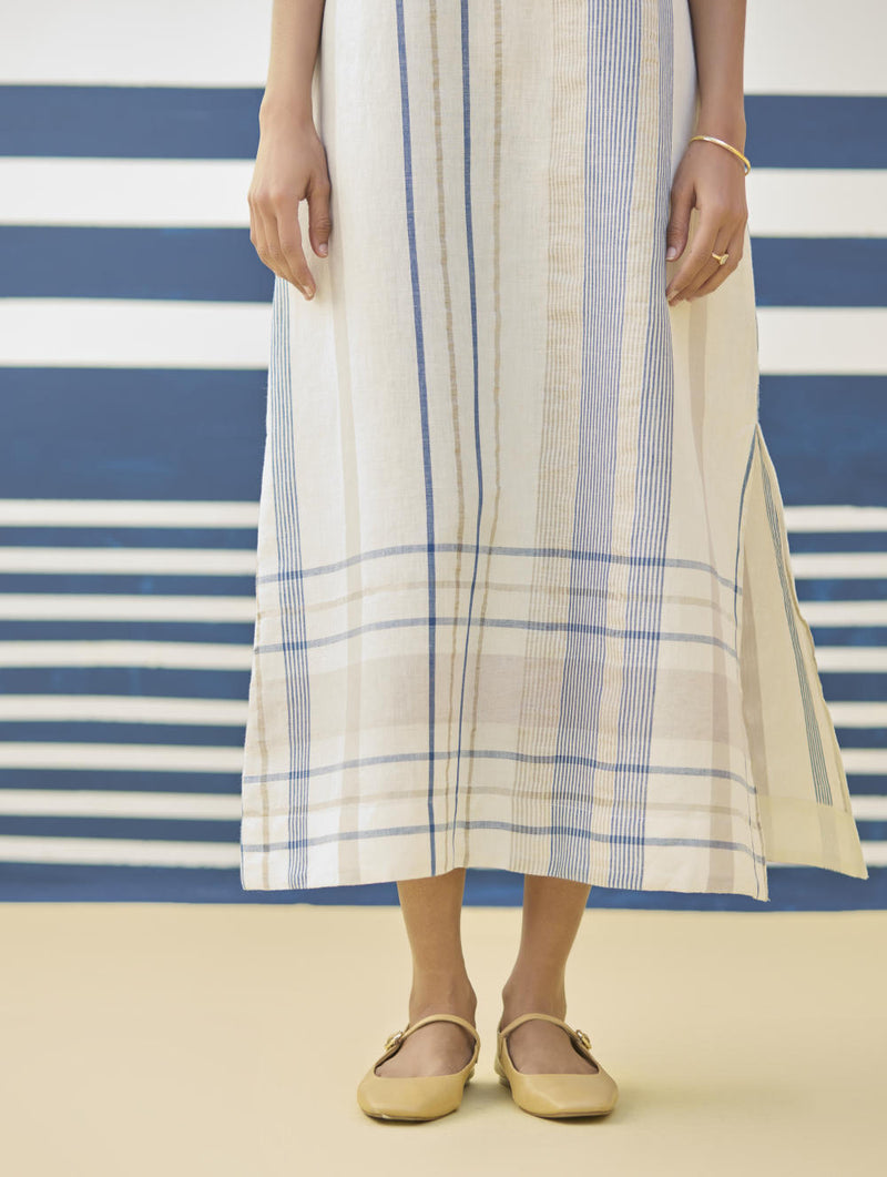 Inara Modern Check Linen Dress
- Ivory linen by Manan in ivory color for women in Singapore