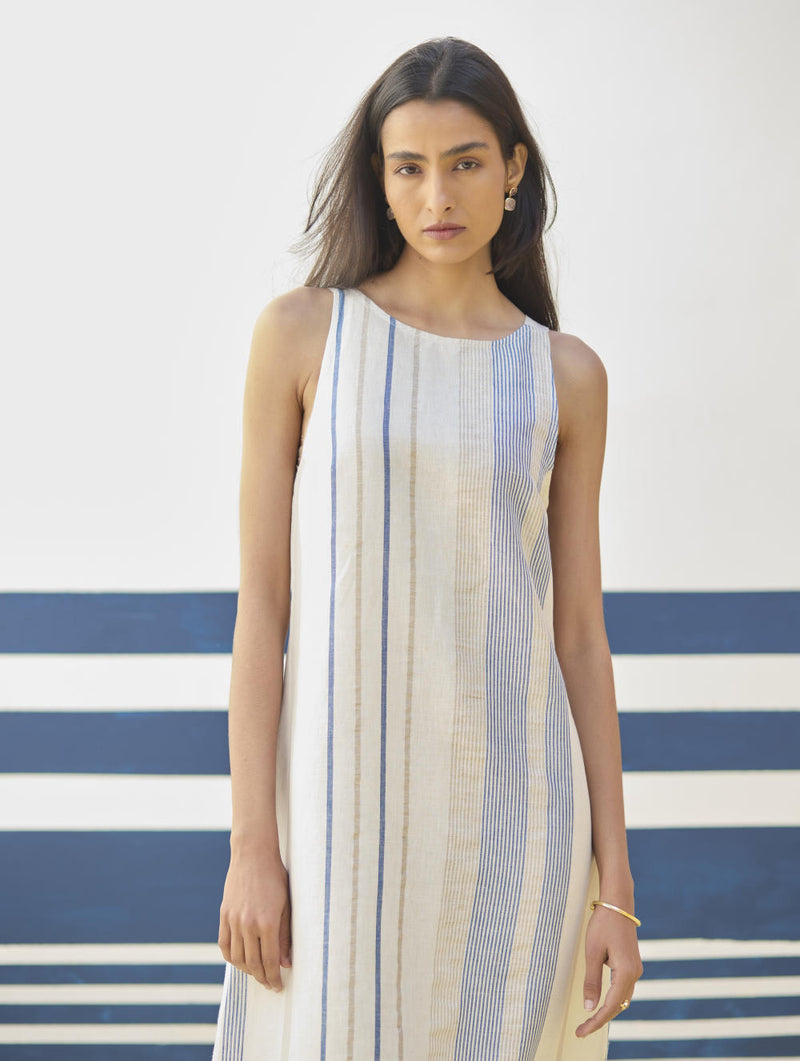 Inara Modern Check Linen Dress
- Ivory linen by Manan in ivory color for women in Singapore