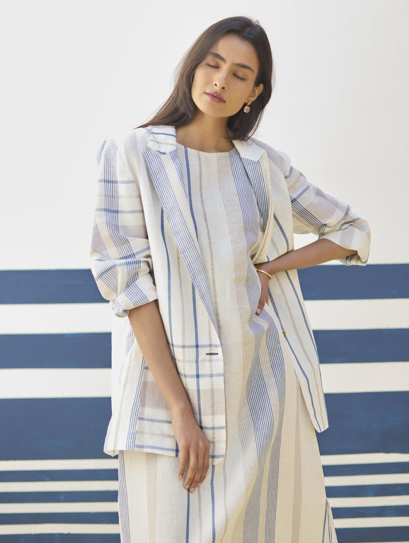 Inara Check Linen Dress With Blazer
- Ivory linen by Manan in ivory color for women in Singapore