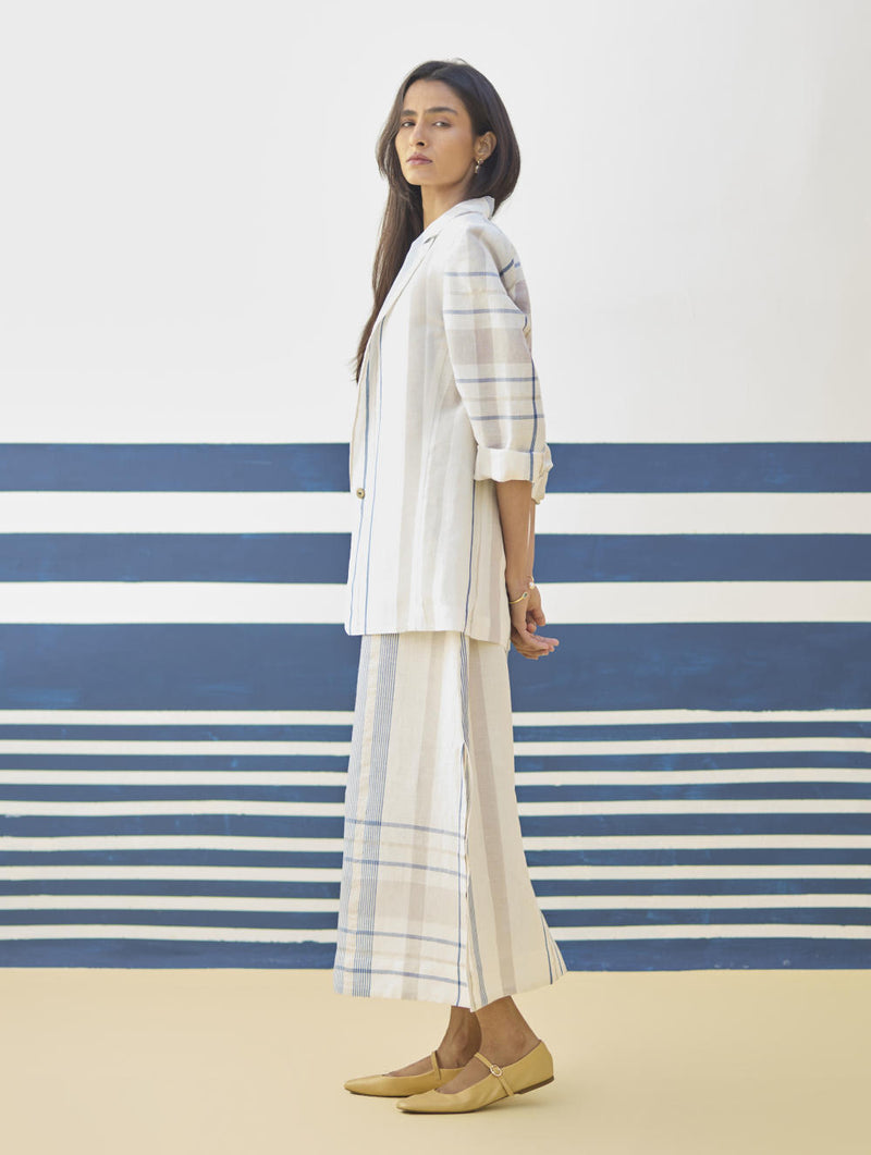 Inara Check Linen Dress With Blazer
- Ivory linen by Manan in ivory color for women in Singapore