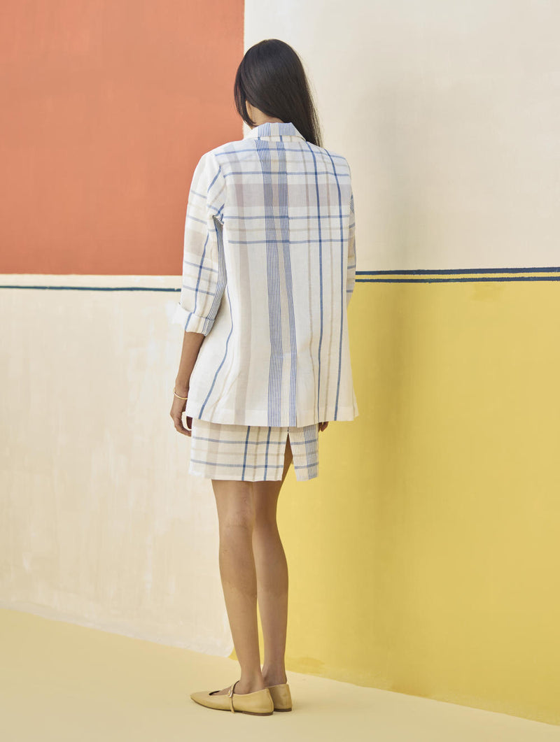 Nora Check Shift Dress With Blazer
 - Ivory linen by Manan in ivory color for women in Singapore