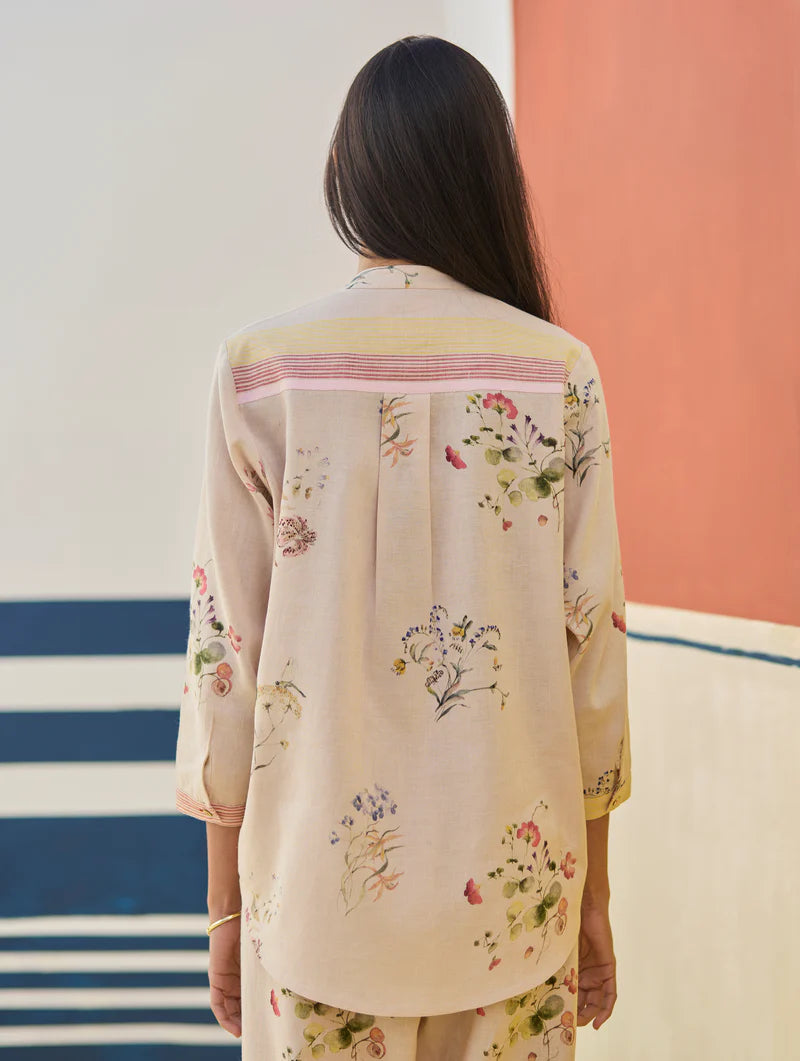 Vani Watercolour Floral Co-ord Set
-Sand linen by Manan in natural color for women in Singapore