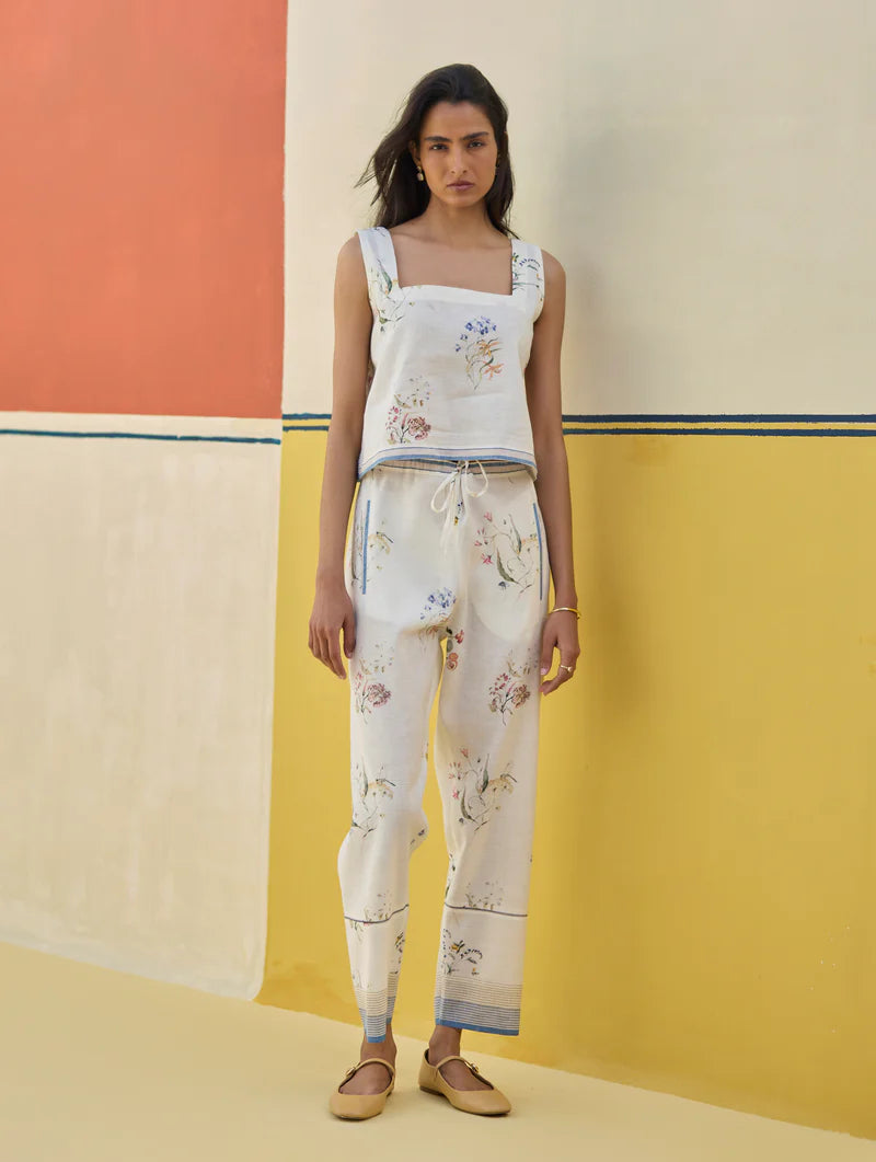 Talia Check Linen Co-ord Set
-Ivory linen by Manan in ivory color for women in Singapore