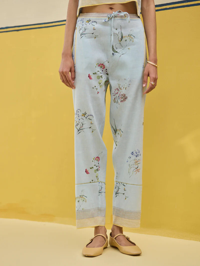 Vani Watercolour Floral Co-ord Set
-Sky linen by Manan in blue color for women in Singapore