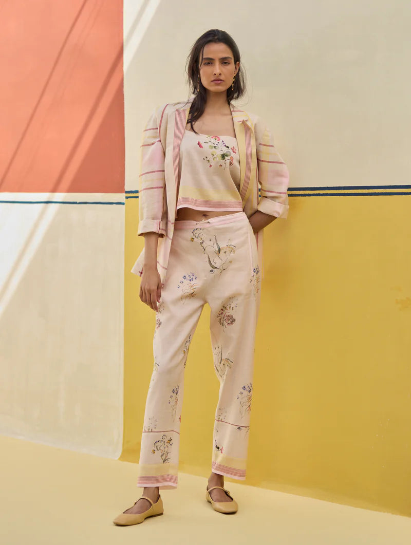 Talia Check Linen Co-ord Set
-Sand linen by Manan in natural color for women in Singapore