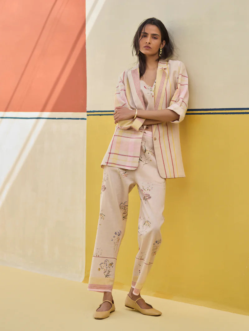 Talia Check Linen Co-ord Set
-Sand linen by Manan in natural color for women in Singapore