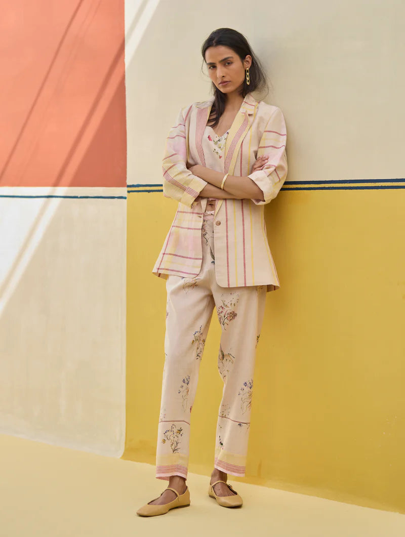 Talia Check Linen Co-ord Set
-Sand linen by Manan in natural color for women in Singapore