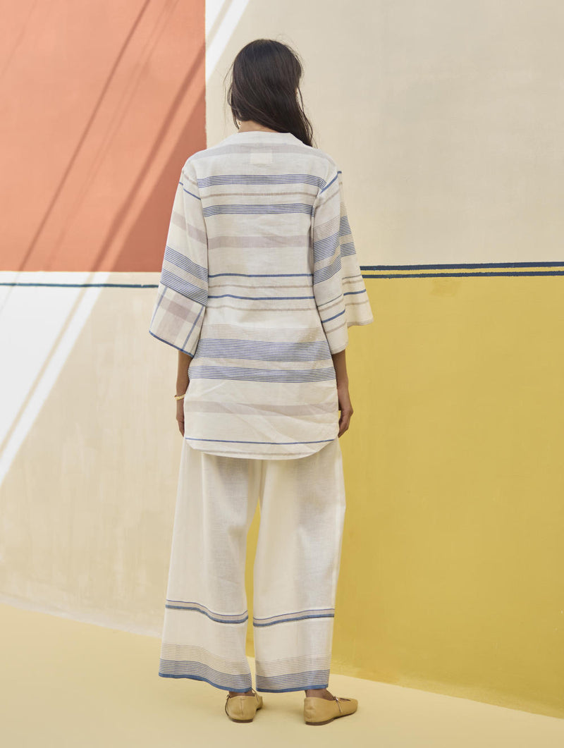 Kira Check Linen Top - Ivory linen by Manan in ivory color for women in Singapore