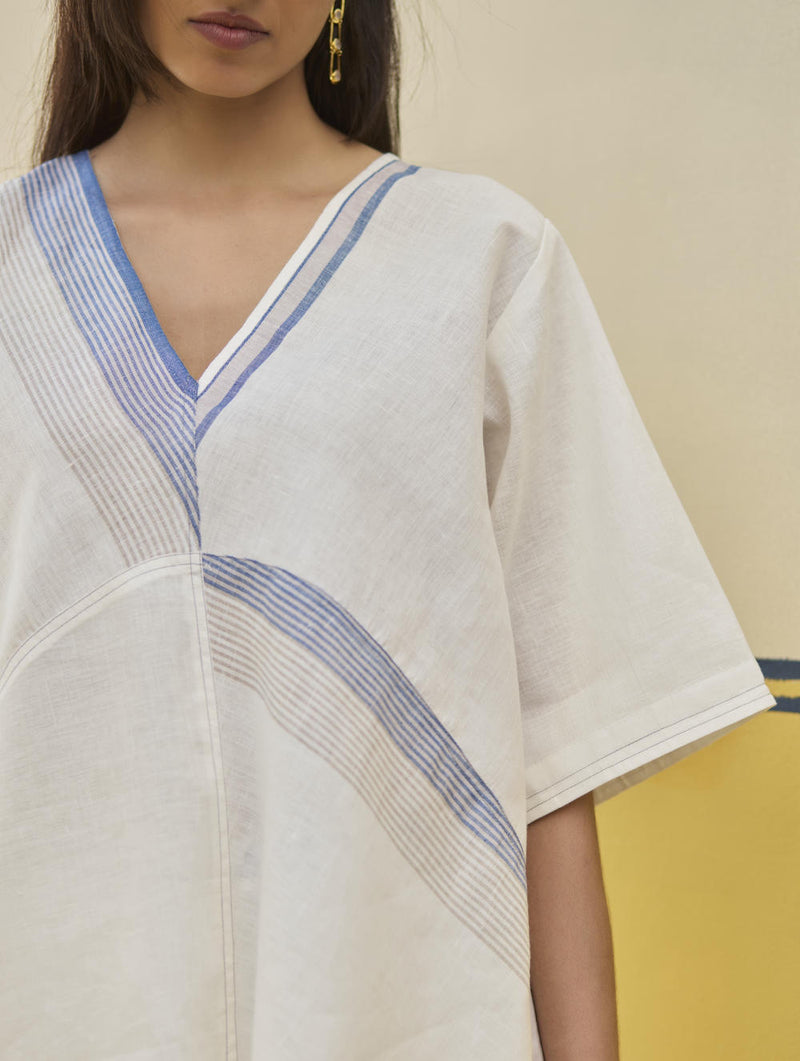 Moriko Border Linen Top - Ivory linen by Manan in ivory color for women in Singapore