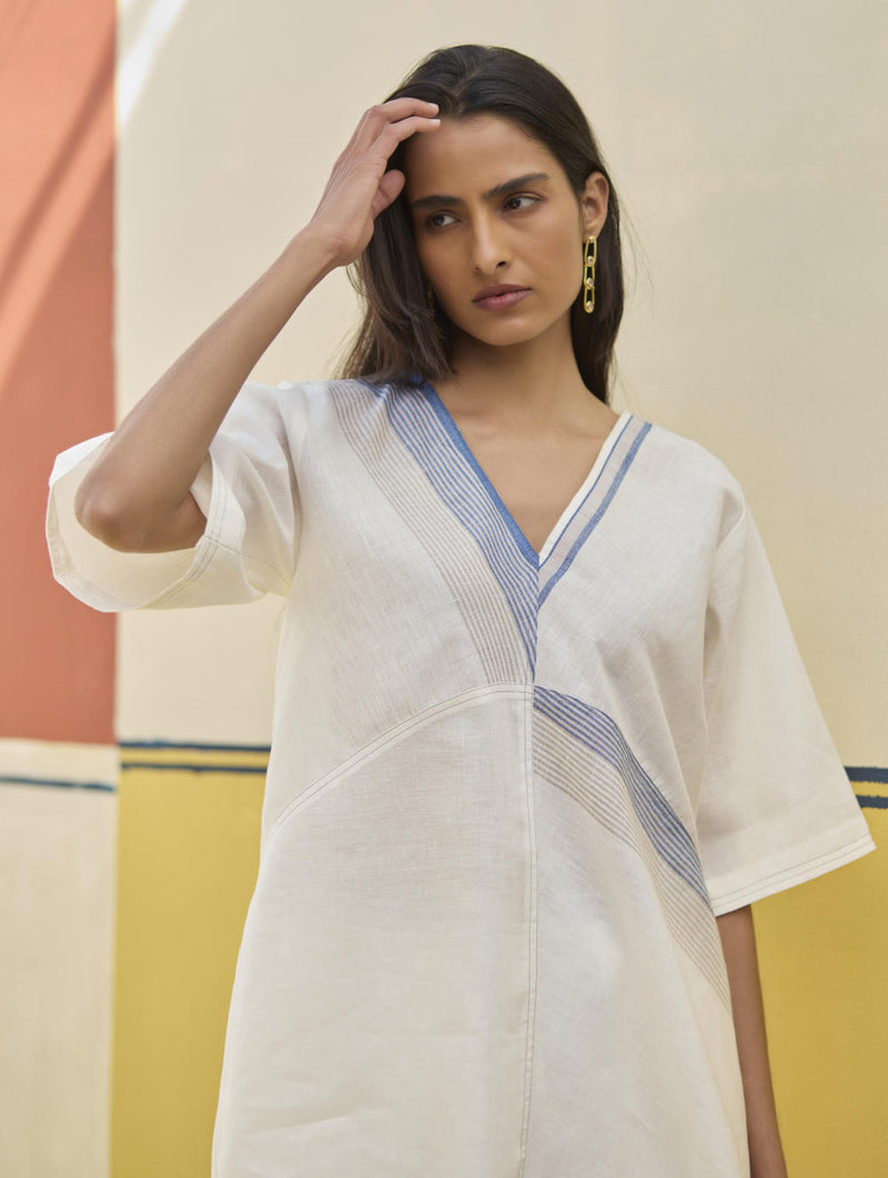 Moriko Border Linen Top - Ivory linen by Manan in ivory color for women in Singapore