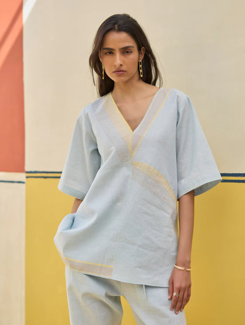 Moriko Border Linen Co-ord Set
- Sky linen by Manan in blue color for women in Singapore
