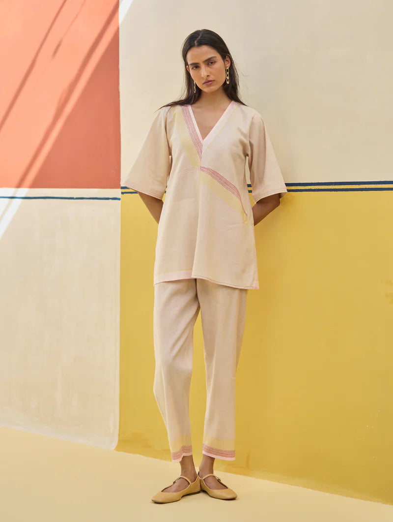 Moriko Border Linen Co-ord Set
- Sand linen by Manan in natural color for women in Singapore