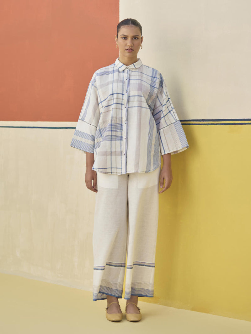 Cara Check Linen Shirt
- Ivory cotton by Manan in ivory color for women in Singapore