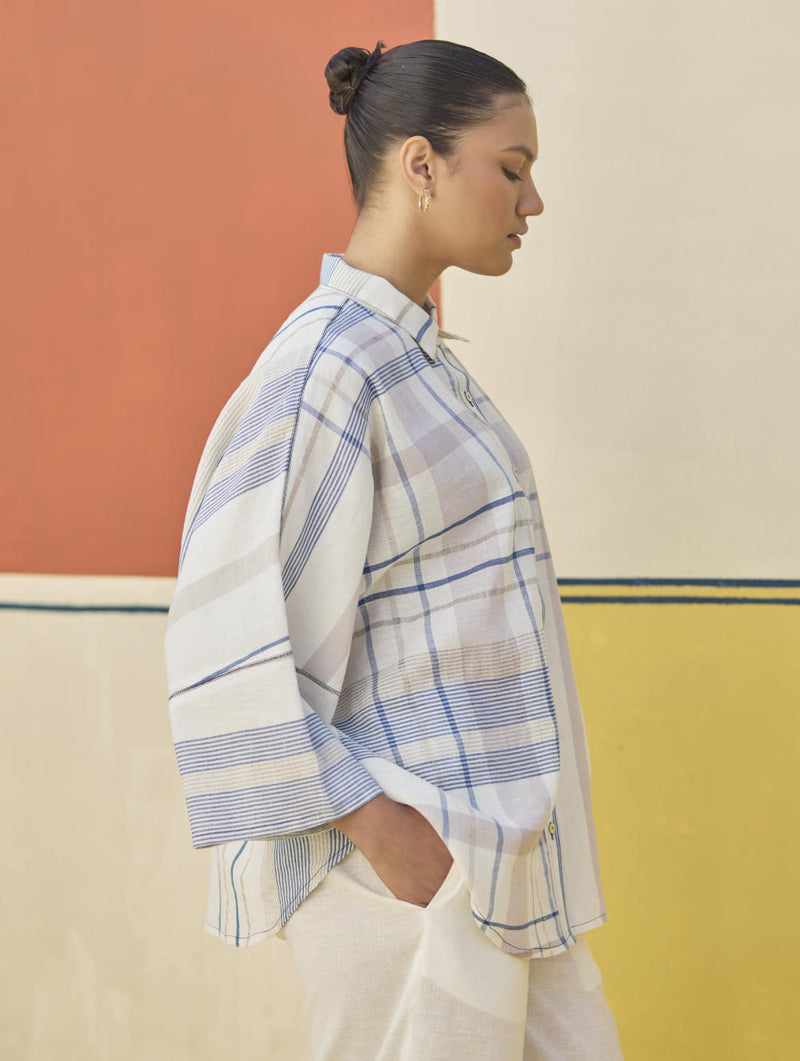 Cara Check Linen Shirt
- Ivory cotton by Manan in ivory color for women in Singapore