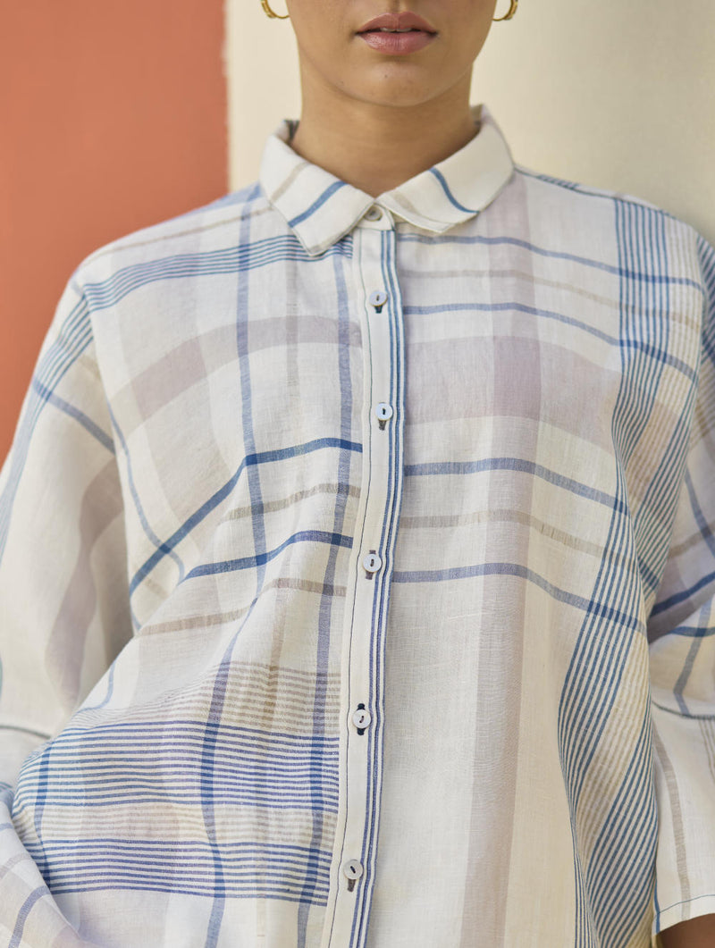 Cara Check Linen Shirt
- Ivory cotton by Manan in ivory color for women in Singapore
