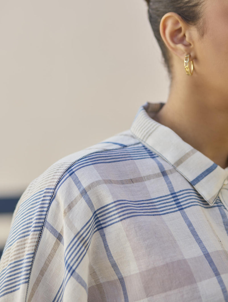 Cara Check Linen Shirt
- Ivory cotton by Manan in ivory color for women in Singapore