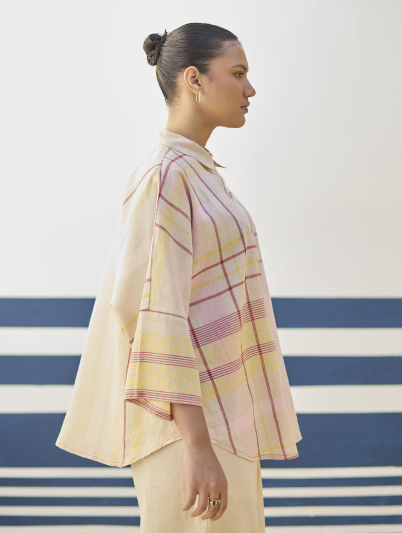 Cara Check Linen Shirt
- Sand cotton by Manan in natural color for women in Singapore