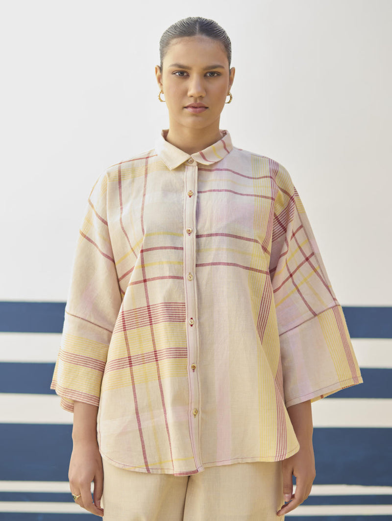 Cara Check Linen Shirt
- Sand cotton by Manan in natural color for women in Singapore