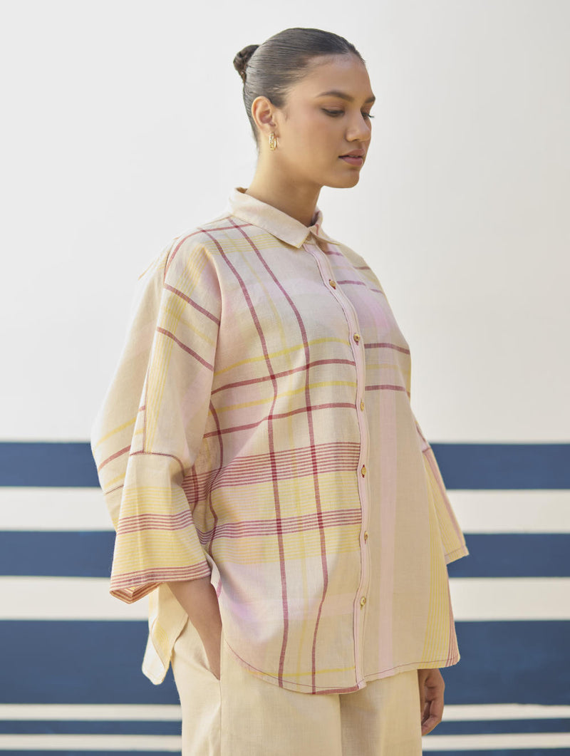 Cara Check Linen Shirt
- Sand cotton by Manan in natural color for women in Singapore