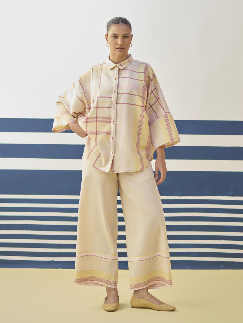 Cara Check Linen Shirt
- Sand cotton by Manan in natural color for women in Singapore