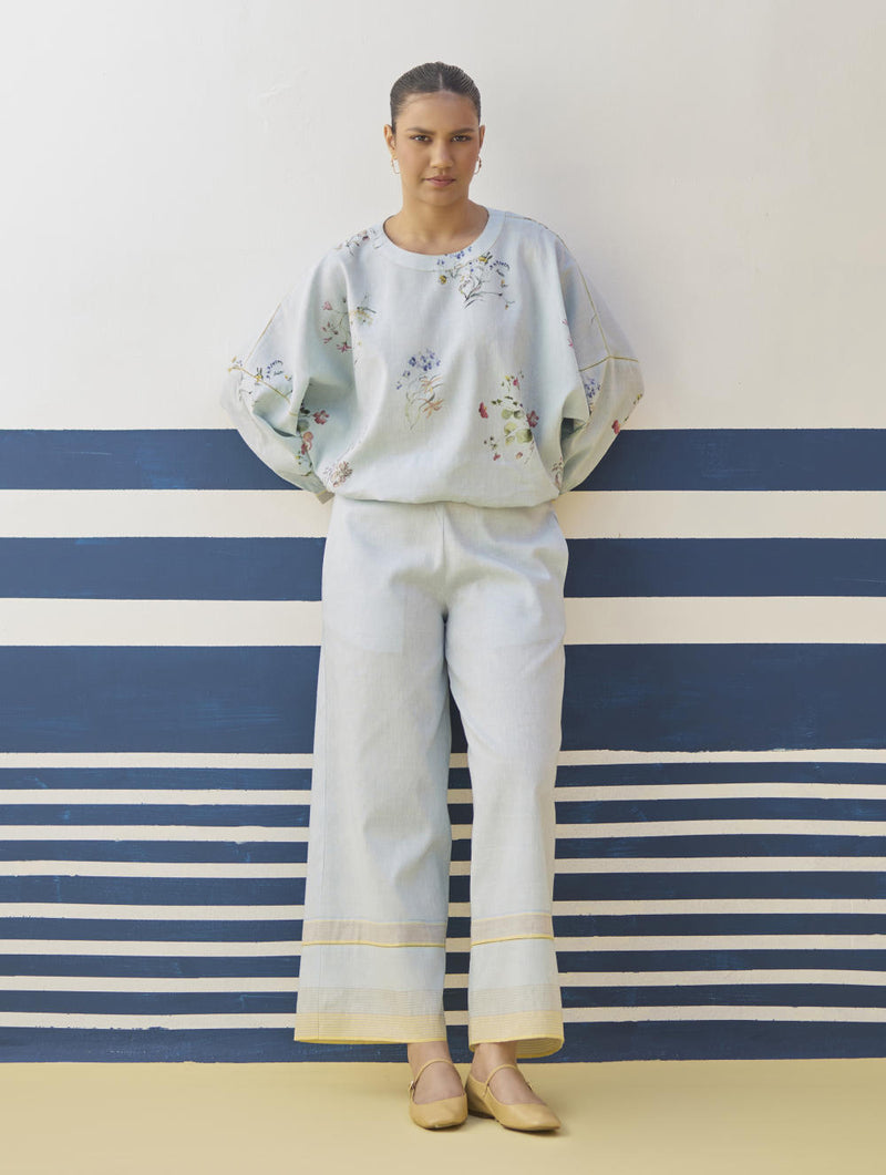 Myra Watercolor Floral Co-ord Set
- Sky linen by Manan in blue color for women in Singapore