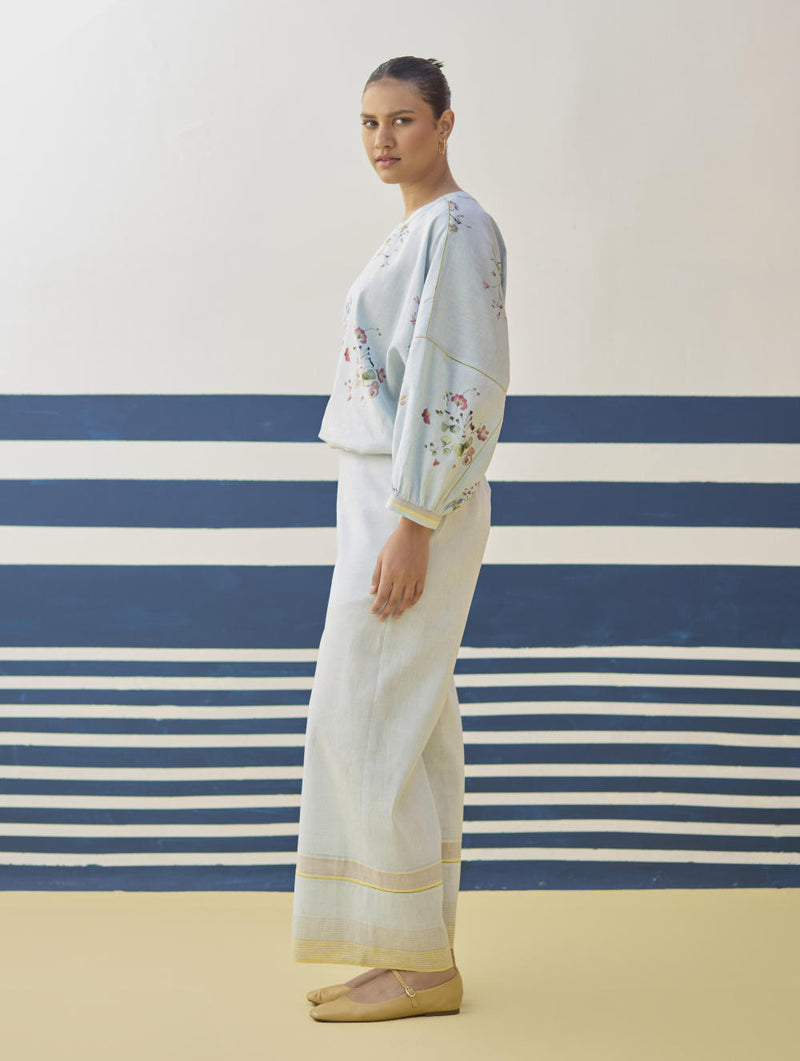 Myra Watercolor Floral Co-ord Set
- Sky linen by Manan in blue color for women in Singapore