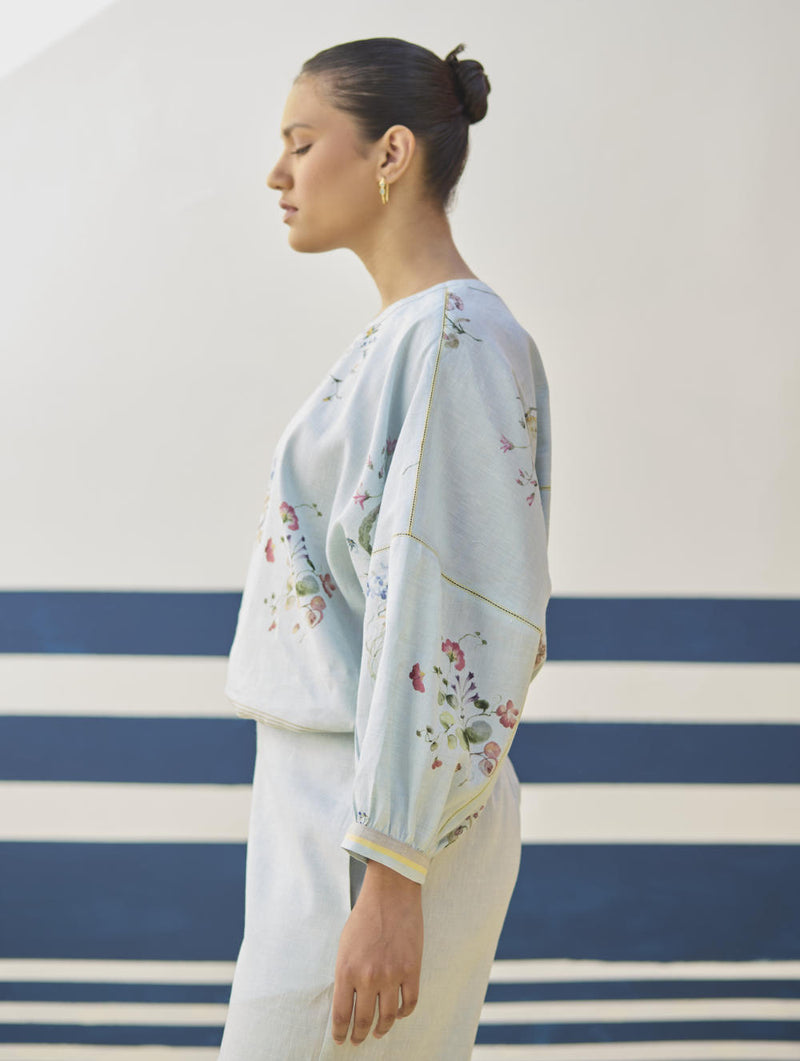 Myra Watercolor Floral Co-ord Set
- Sky linen by Manan in blue color for women in Singapore