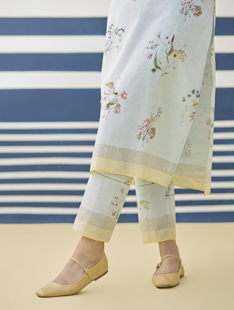 Kera Floral Embroidered Kurta Set
 - Sky linen by Manan in blue color for women in Singapore