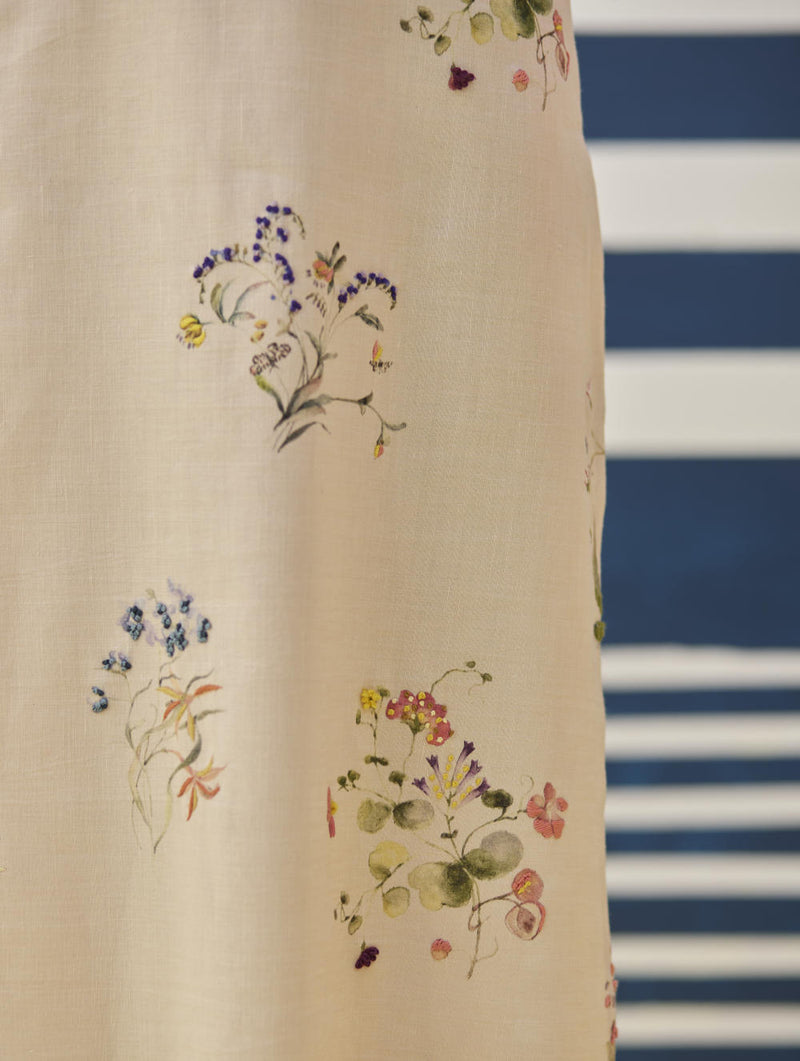 Kera Floral Hand-Embroidered Kurta - Sand linen by Manan in natural color for women in Singapore