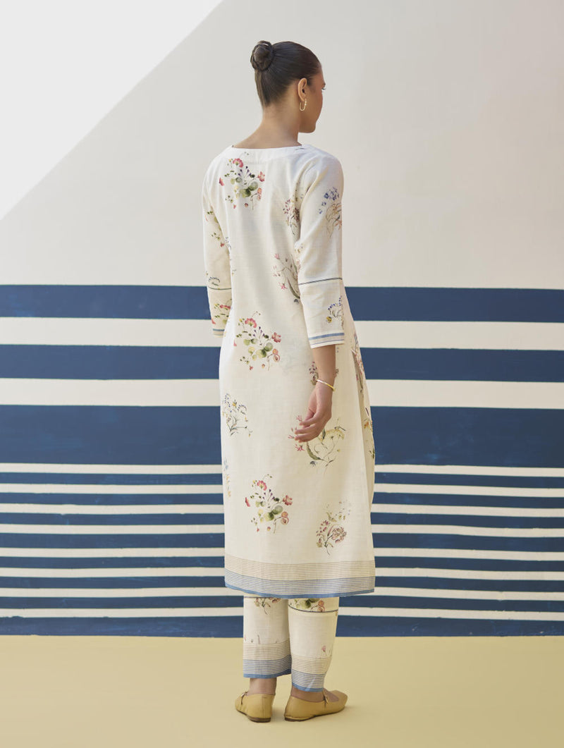 Kera Floral Hand-Embroidered Kurta - Ivory linen by Manan in ivory color for women in Singapore
