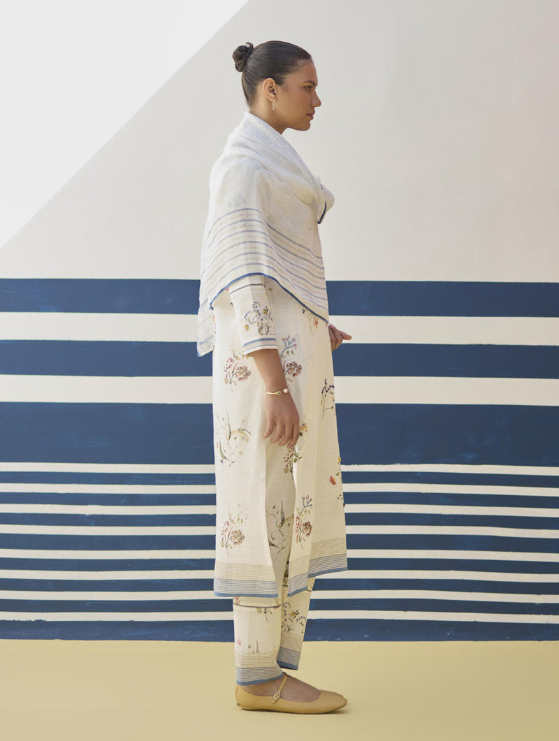 Kera Floral Embroidered Kurta Set
 - Ivory linen by Manan in ivory color for women in Singapore