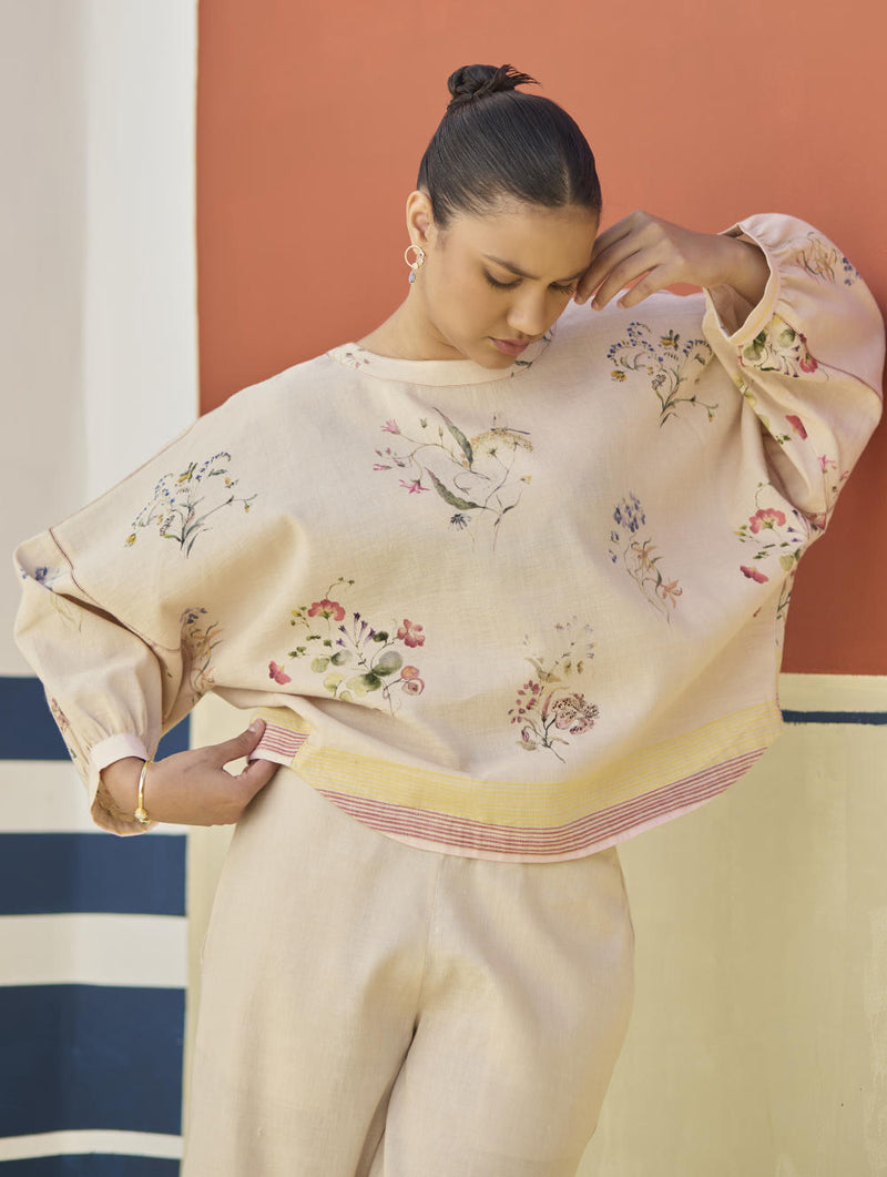 Myra Watercolor Floral Co-ord Set
- Sand linen by Manan in natural color for women in Singapore