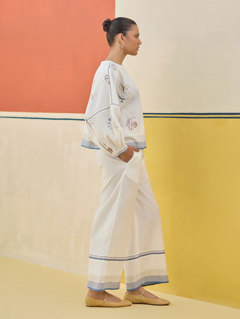 Myra Watercolor Floral Co-ord Set
- Ivory linen by Manan in ivory color for women in Singapore
