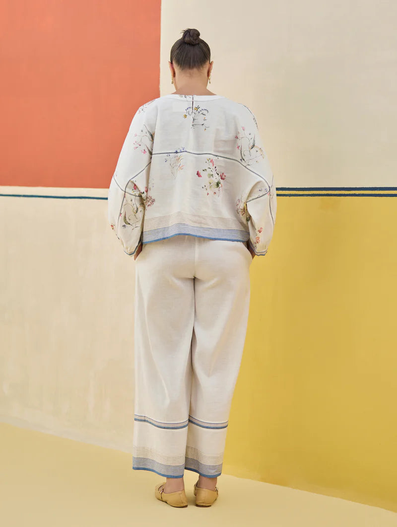 Myra Watercolor Floral Co-ord Set
- Ivory linen by Manan in ivory color for women in Singapore