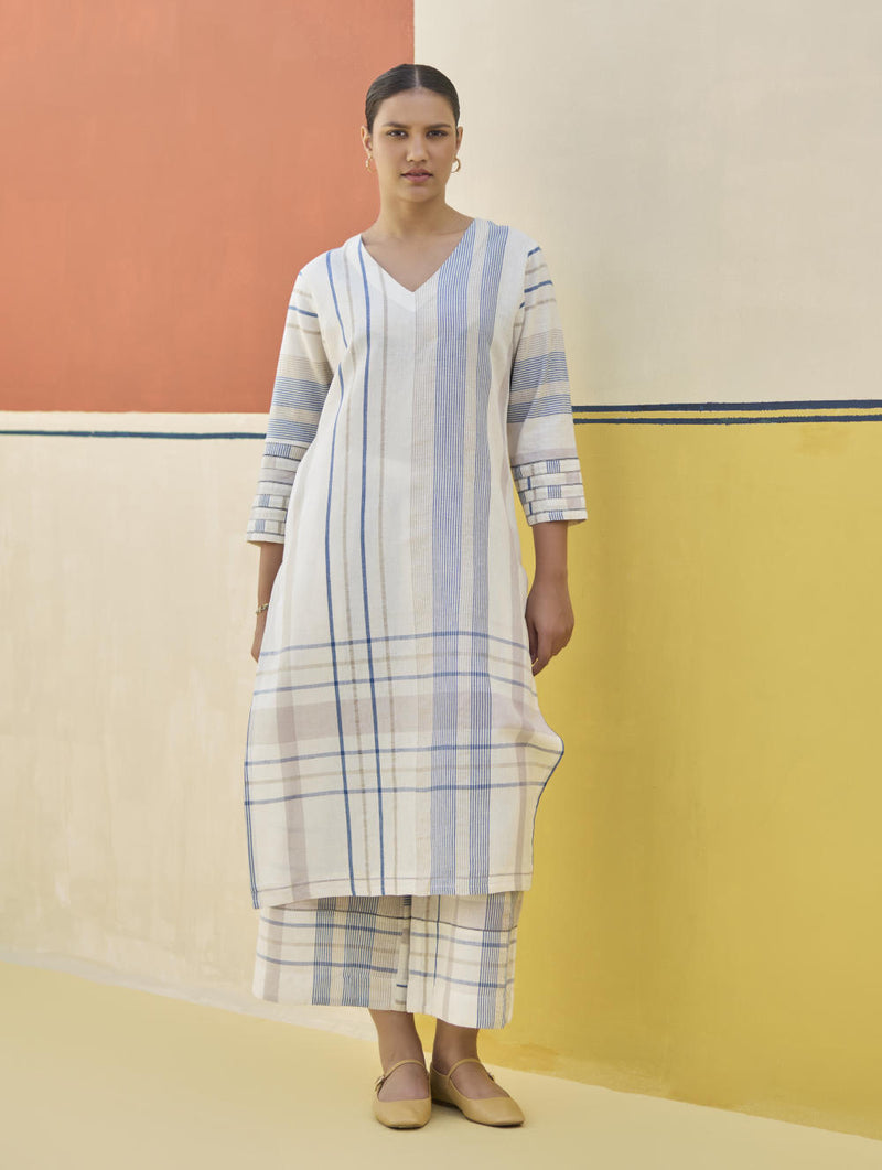 Misa Check Linen Kurta Set
- Ivory linen by Manan in ivory color for women in Singapore