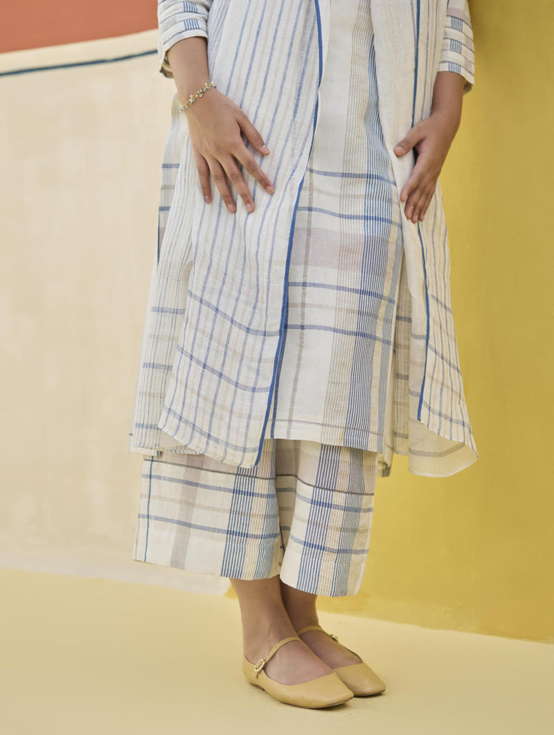 Misa Check Linen Kurta Set
- Ivory linen by Manan in ivory color for women in Singapore