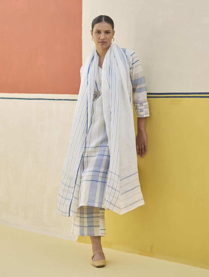 Misa Check Linen Kurta Set
- Ivory linen by Manan in ivory color for women in Singapore