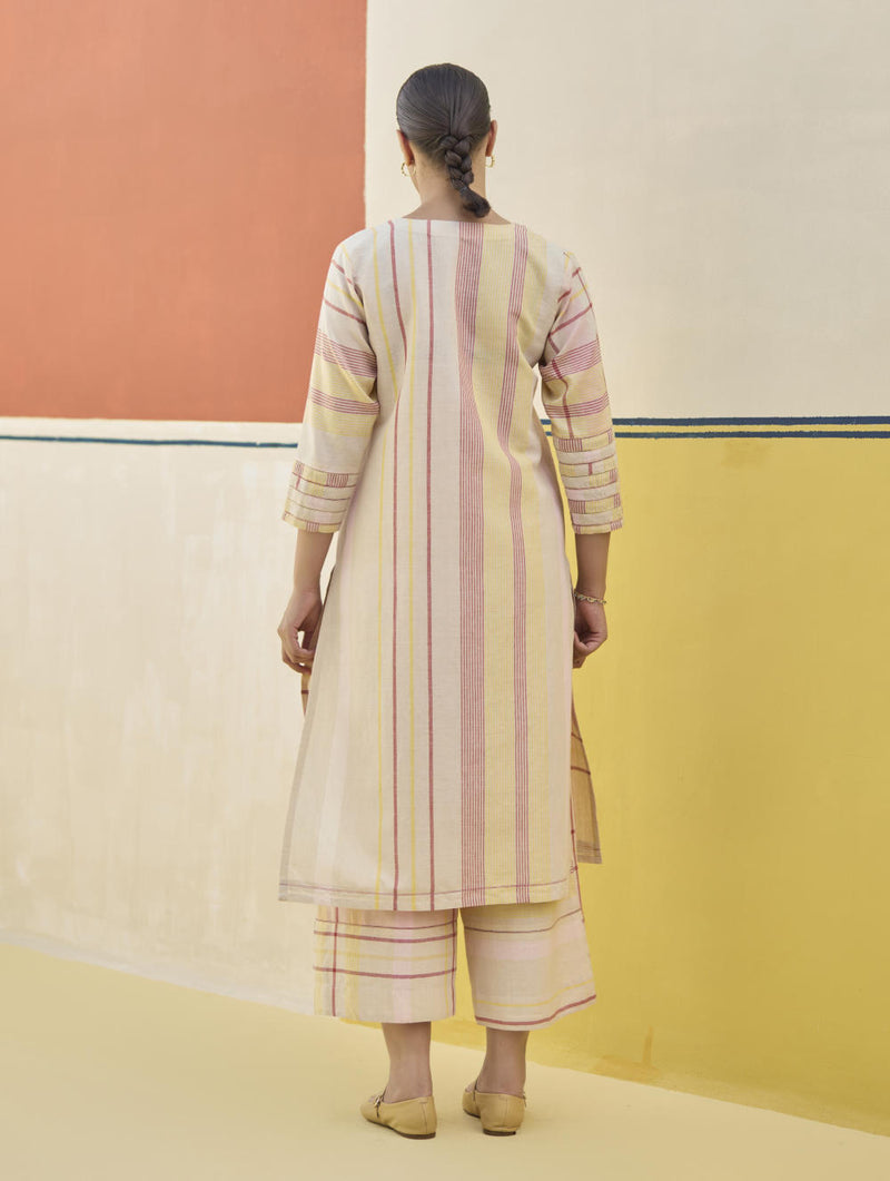 Misa Check Linen Kurta - Sand linen by Manan in natural color for women in Singapore