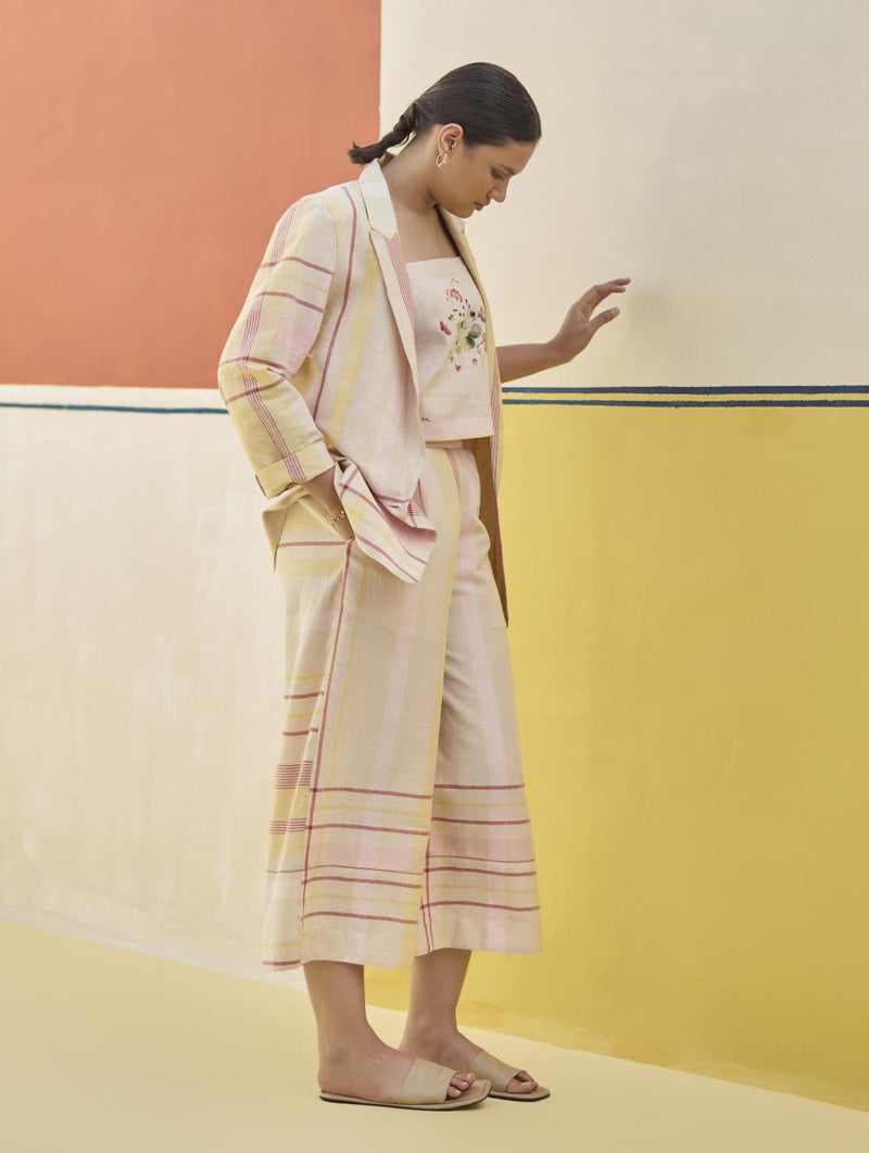 Karuna Check Linen Pant - Sand linen by Manan in natural color for women in Singapore