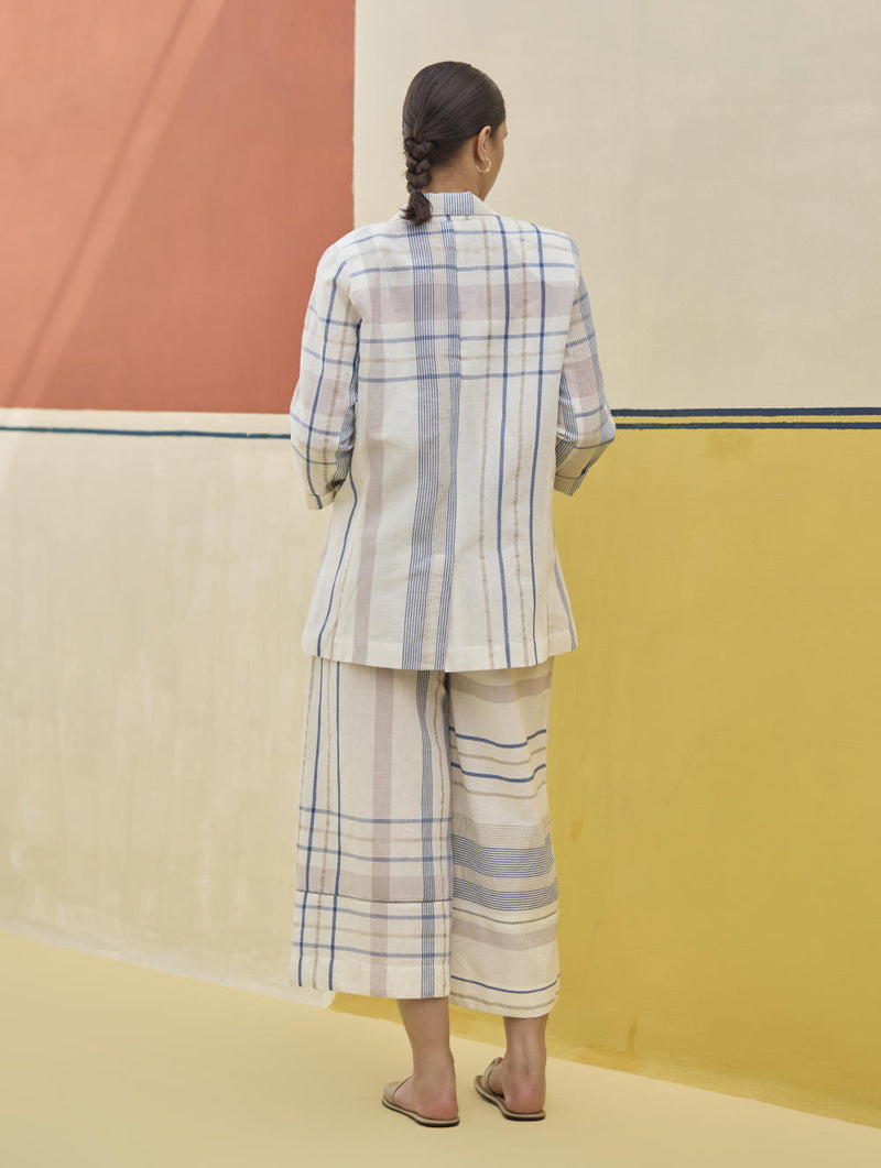 Karuna Check Linen Pant - Ivory linen by Manan in ivory color for women in Singapore