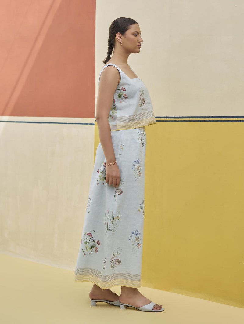 Leena Floral Co-ord Set 
- Sky linen by Manan in blue color for women in Singapore