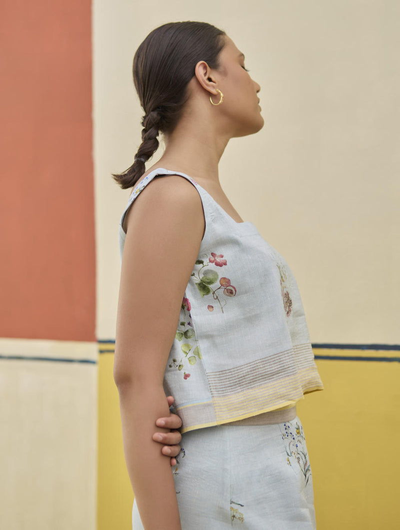 Leena Floral Co-ord Set 
- Sky linen by Manan in blue color for women in Singapore