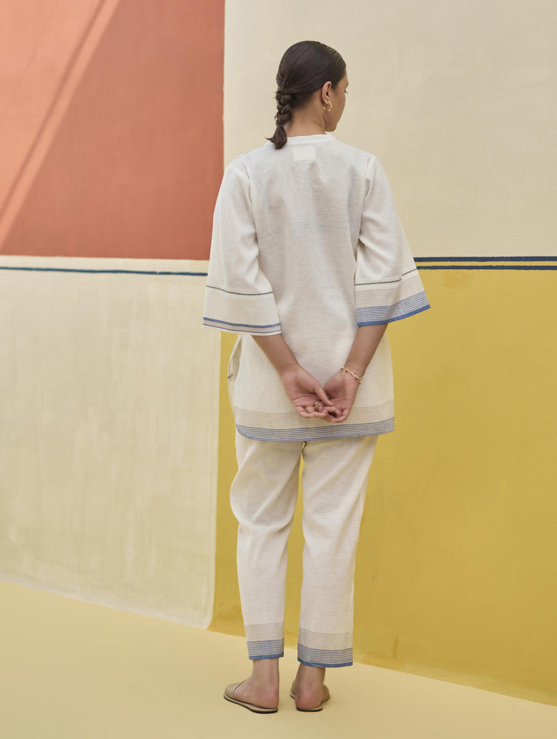 Reya Classic Border Pant - Ivory linen by Manan in ivory color for women in Singapore